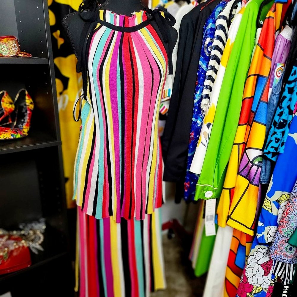 New York & Company Stripe Multicolor Skirt Set